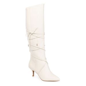JOURNEE COLLECTION Womens Ivory Wrap-AStrap Kaavia Kitten Heel Heeled Boots 7